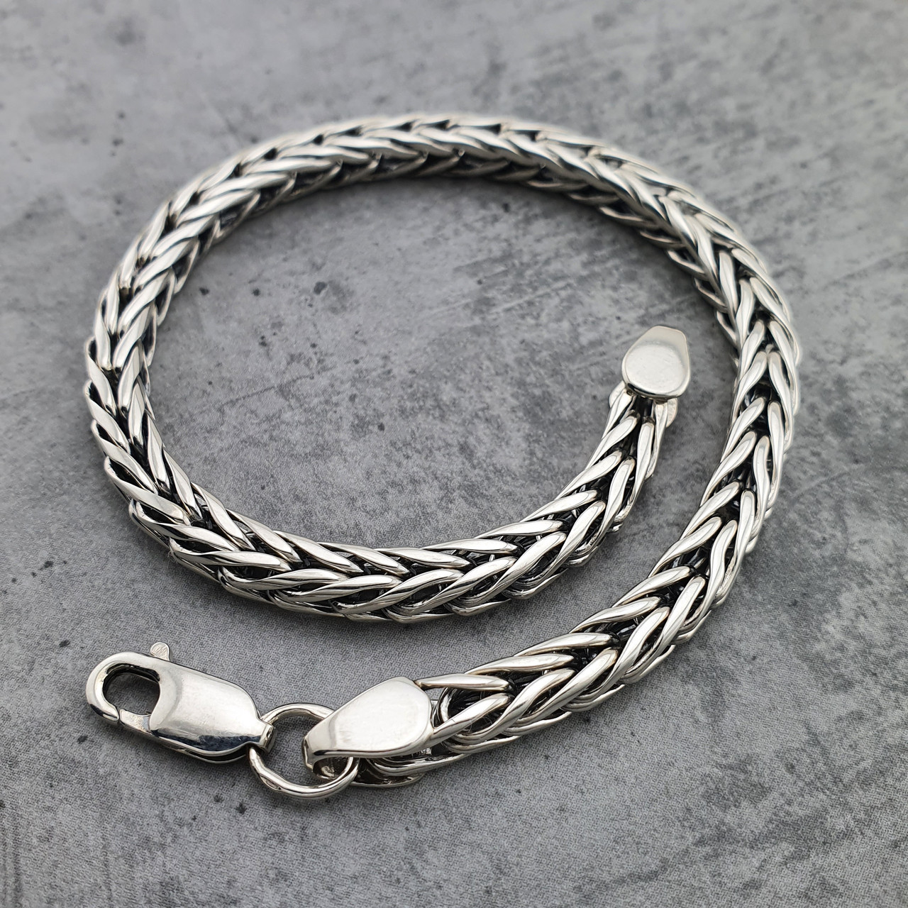 Чоловічий срібний браслет Хвіст Дракона. Срібний браслет чоловічий круглий. Діаметр 5 мм / довжина 19 см, фото 1