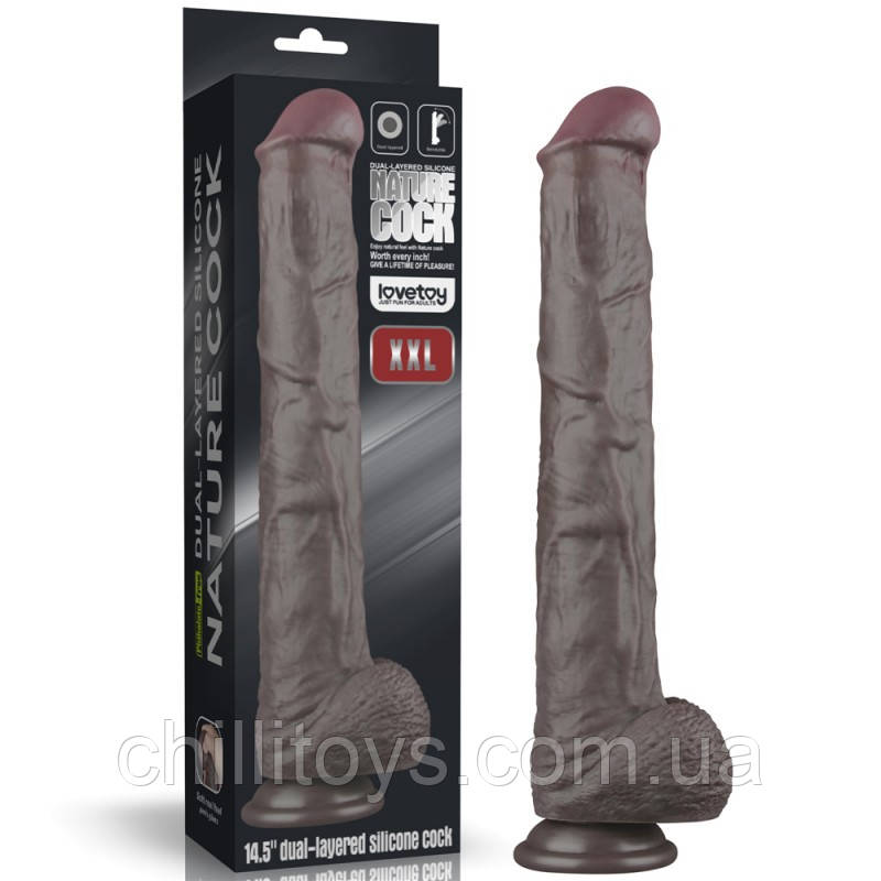 Фалоімітатор гігант Dual Layered Bendable Silicone Cock XXL(Black) 14.5, Черный