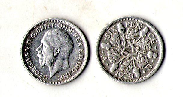 Велика Британія Король Георг V 6 пенсів 1929 рік срібло №3398