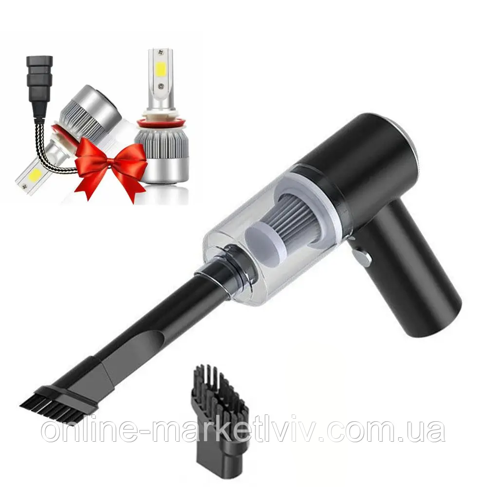 Автопилосос 120Вт, 2в1 Vacuum cleaner + Подарунок Автолампи C6 H11 / Пилосос для машини з насадками, фото 1