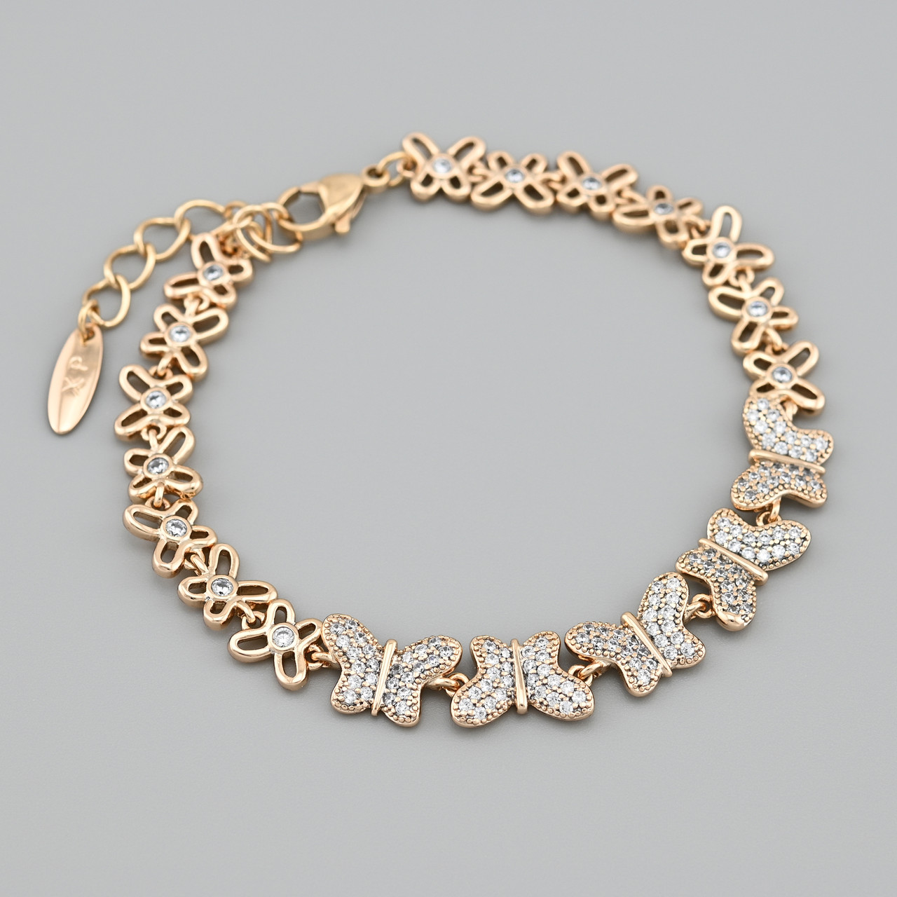 Браслет Метелики 50854 ширина 9 мм білі фіаніти позолота 18К довжина 18+3, фото 1