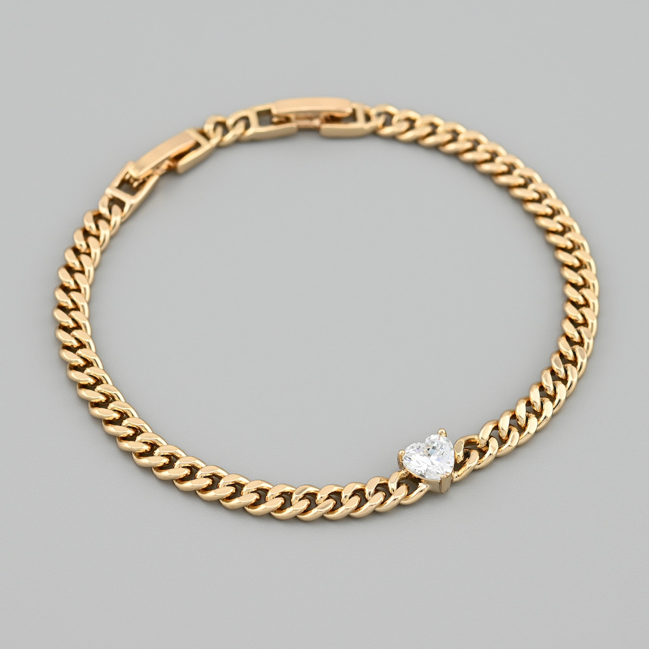 Браслет Сердечко 50824 ширина 4.5 мм білі фіаніти позолота 18К довжина 17+2, фото 1