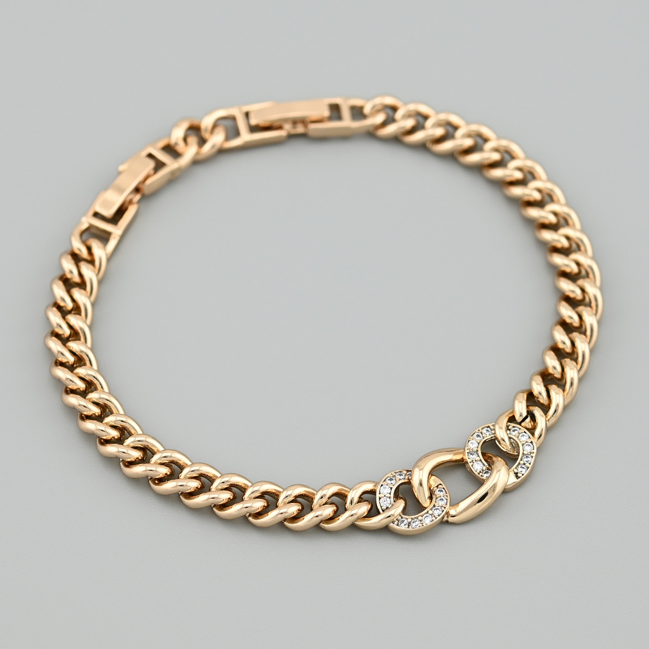 Браслет Джеймс 50832 ширина 6 мм білі фіаніти позолота 18К довжина 17+2, фото 1