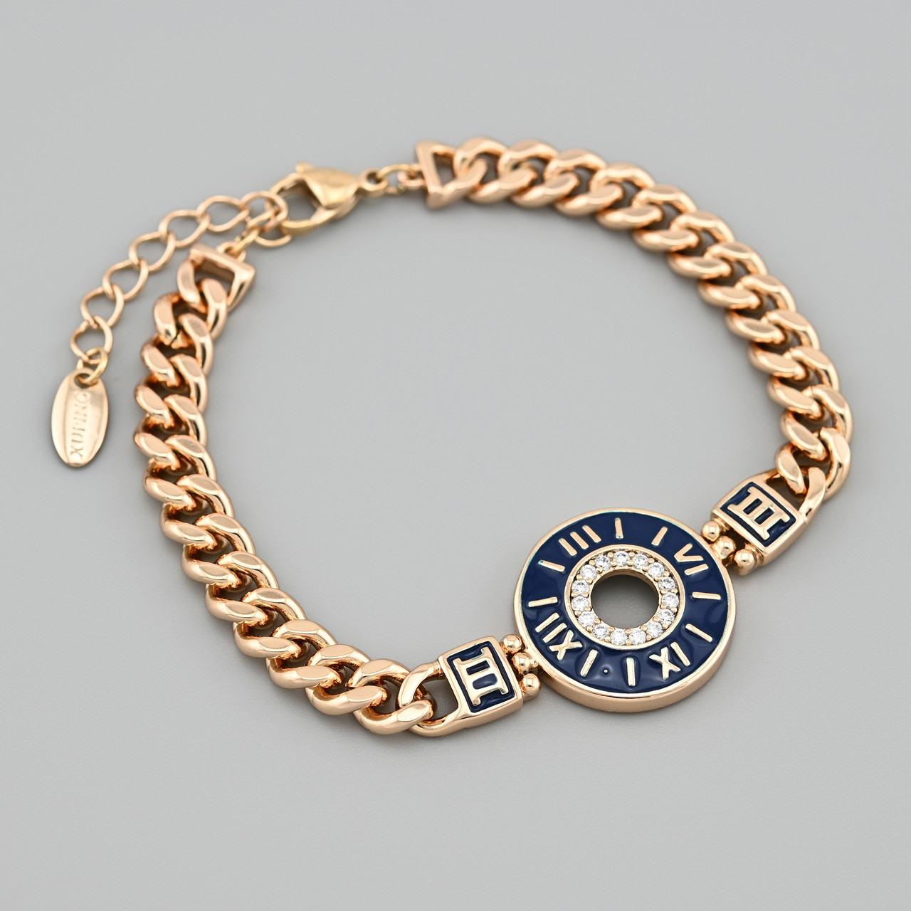 Браслет Годинник 49942 ширина 7 мм синя емаль позолота 18К довжина 17+3, фото 1