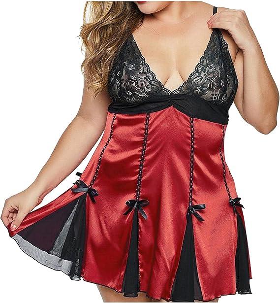 Червоний жіночий пеньюар із тонкого атласу з чорним мереживом, фото 1