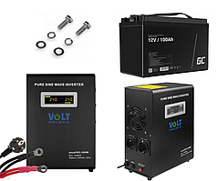 Гібридний ДБЖ/інвертор Volt Polska SINUS PRO 1000W + Акумулятор Green Cell AGM VRLA 100Ah 12 V