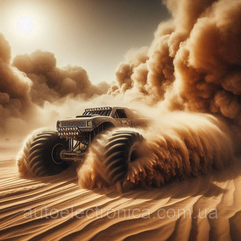 Картина на полотні "A Off-road Monster Charges Through the Heart of a Never-ending Desert Storm" | OMS 7.1, фото 1