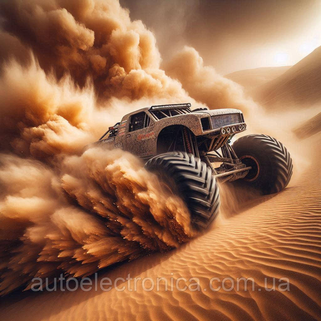 Картина на полотні "A Off-road Monster Charges Through the Heart of a Never-ending Desert Storm" | OMS 7.2
