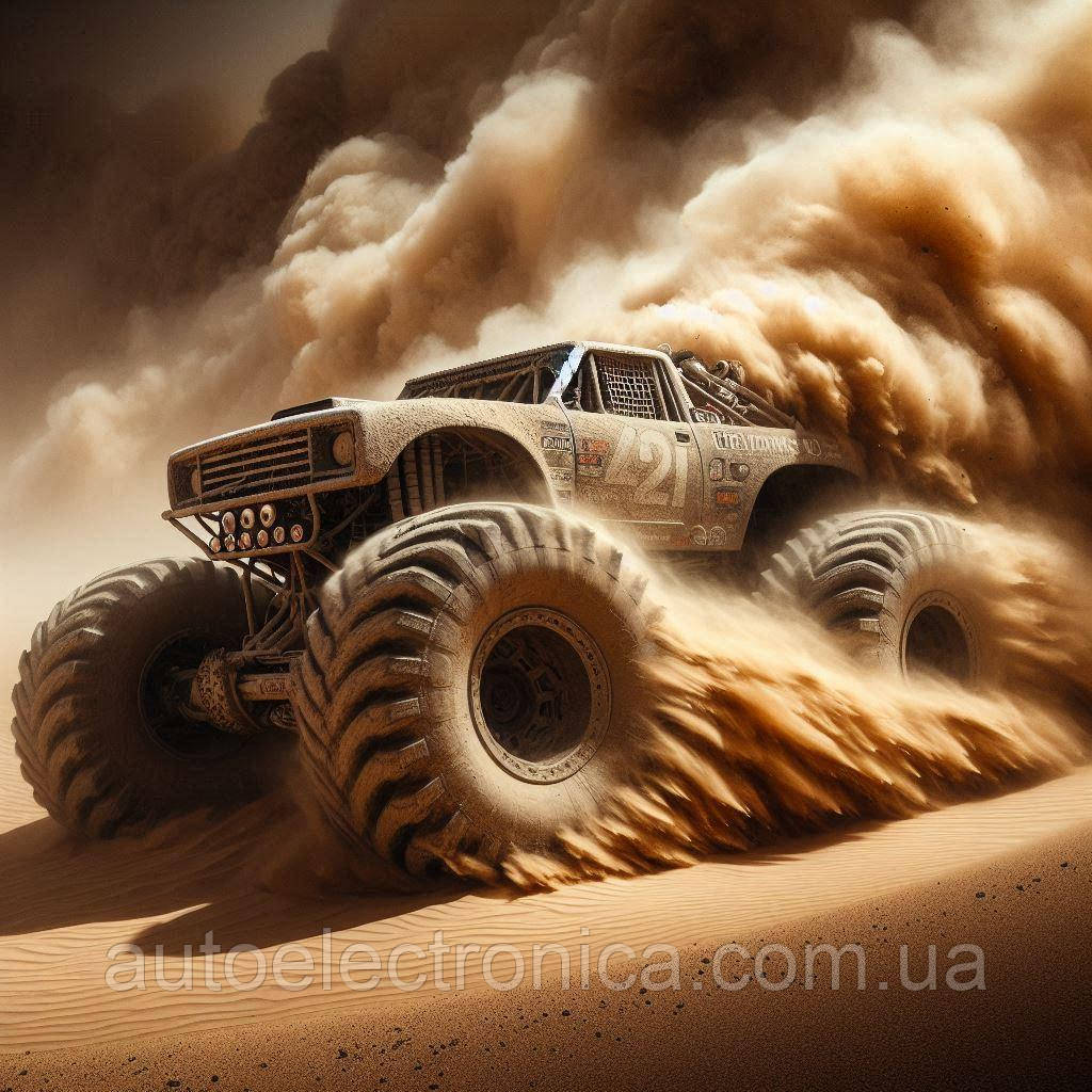 Картина на полотні "A Off-road Monster Charges Through the Heart of a Never-ending Desert Storm" | OMS 7.4