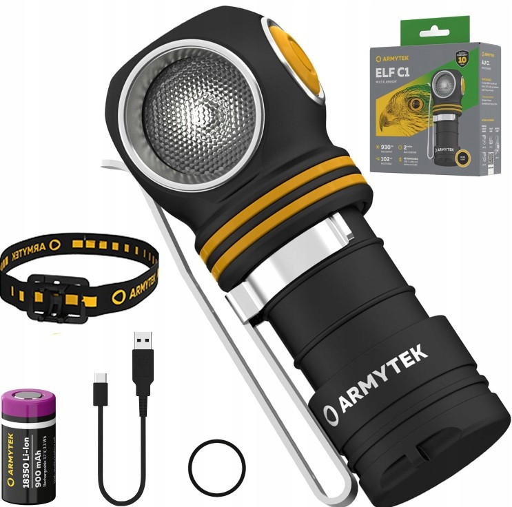 Налобний ліхтар ArmyTek Elf C1 v2 (1000LM, 900mAh, 5000K Samsung LH351D White, USB, IP68, 18350, Магніт, Кліпса)
