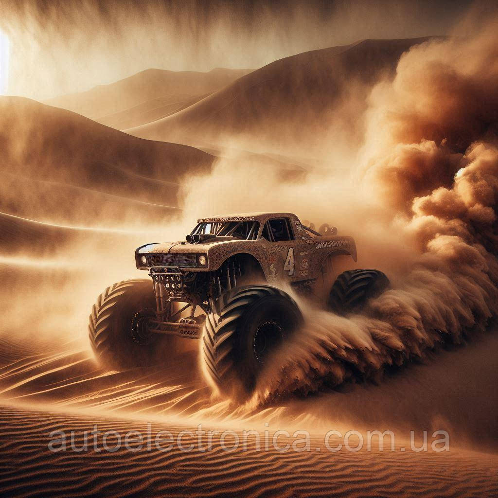Картина на полотні "A Off-road Monster Charges Through the Heart of a Never-ending Desert Storm" | OMS 7.5