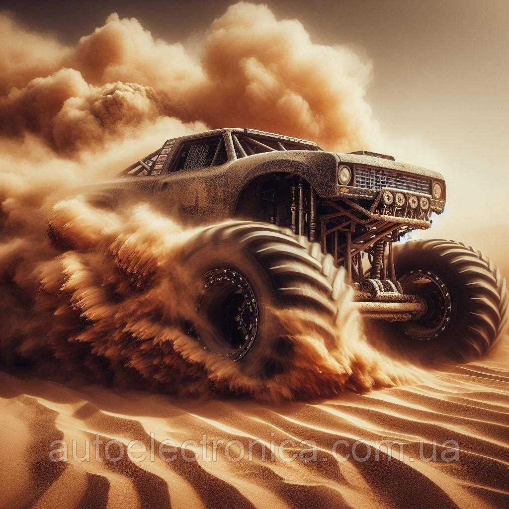 Картина на полотні "A Off-road Monster Charges Through the Heart of a Never-ending Desert Storm" | OMS 7.8