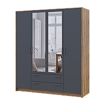 Розпашна Шафа для одягу Doros Ронді з дзеркалом Дуб Артізан/Графіт 4ДСП 160х52х195 (80737826), фото 2