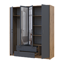 Розпашна Шафа для одягу Doros Ронді з дзеркалом Дуб Артізан/Графіт 4ДСП 160х52х195 (80737826), фото 3