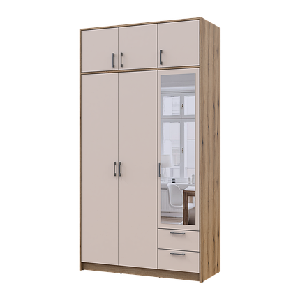 Розпашна Шафа для одягу Doros Ронді з антресолею та дзеркалом Дуб Артізан/Кашемір 3ДСП 121х52х236 (80737821), фото 1