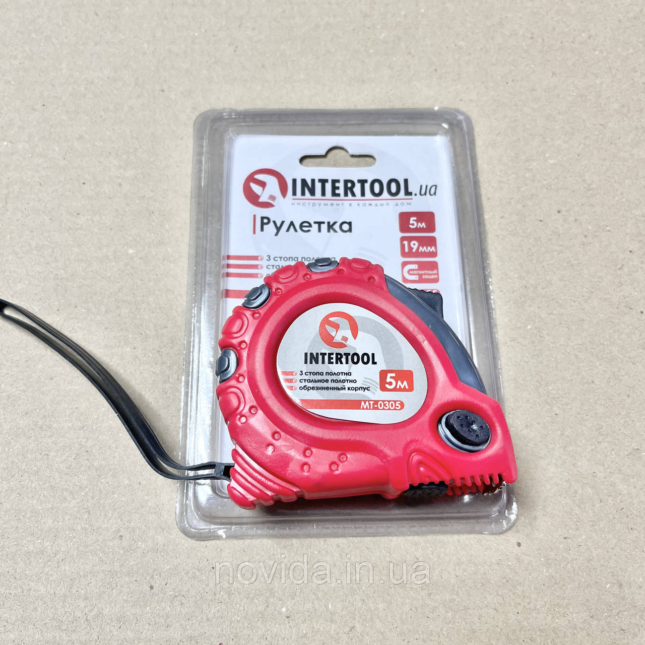 Рулетка з металевим полотном 5 м x 19 мм "Супер Магніт" blister INTERTOOL MT-0305