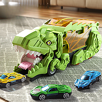Дитяча іграшка динозавр із машинками 8 машинок Зелений