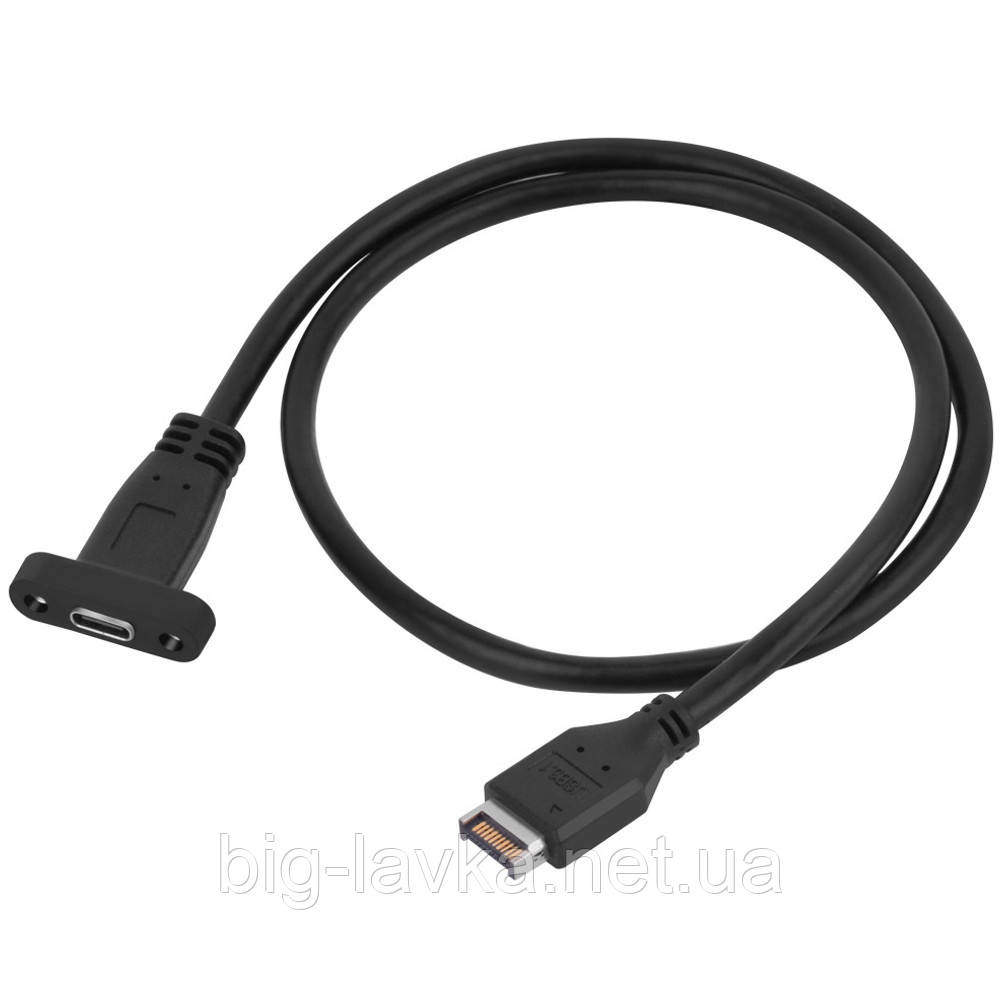 Кабель USB 3.1 Type E - Type C 10 Гбіт для материнської плати ПК 1 метр без кріпильної планки Чорний, фото 1