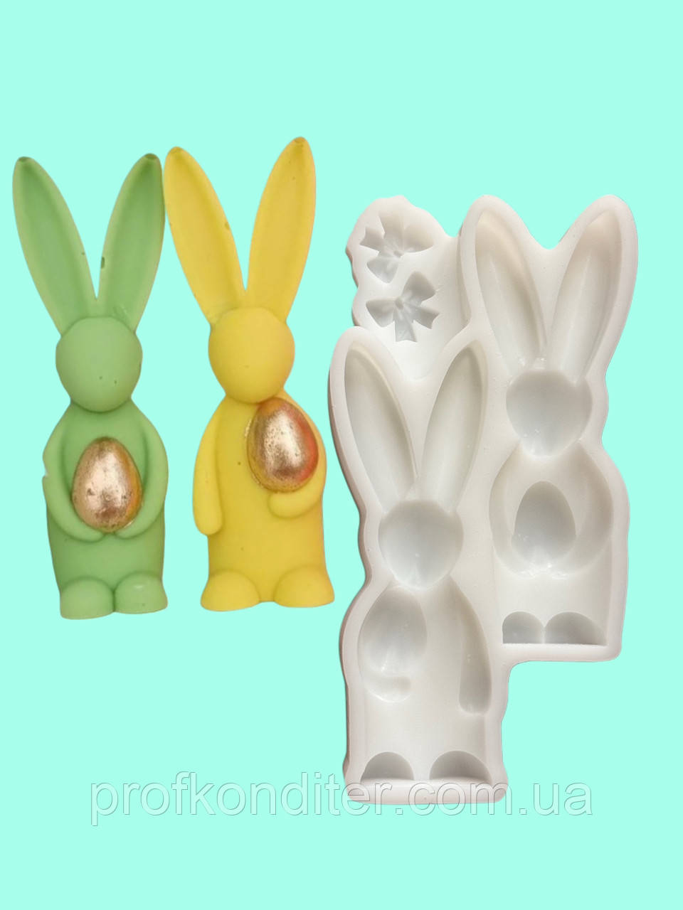 Ексклюзив. Силіконовий молд для шоколаду, мастіки, карамелі та ін "Зайчата з яйцем по 9см", фото 1