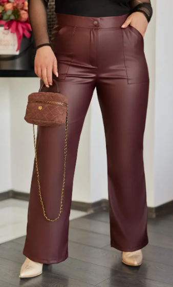 Бордовий штани з еко шкіри від 48 до 56 розміру