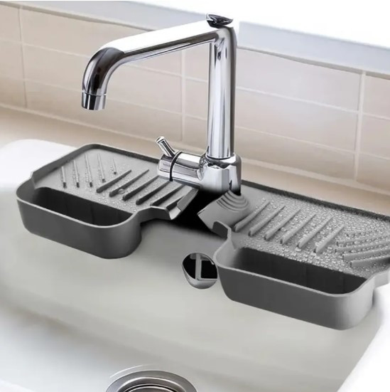 Силіконовий килимок для мийки Drain pan, Силіконова насадка-бризговик на змішувач Сірий, фото 1