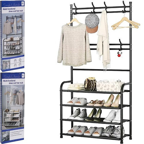 Підлогова вішалка для одягу з 4 полицями для взуття Floor Clothes Rack | 60x29.5x154 см, фото 1
