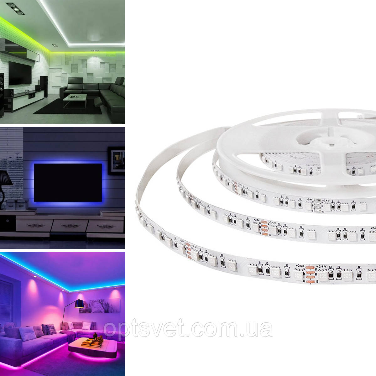 Світлодіодна стрічка BIOM Professional BPS-G3-24-3535-120-RGB-20, негерметична, 1 м, фото 1