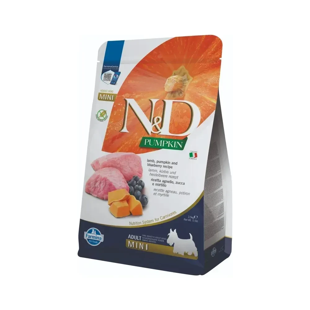 Беззерновий сухий корм Farmina N&D, для собак дрібних порід, ягня з гарбузом і чорницею, 2.5 кг, фото 1