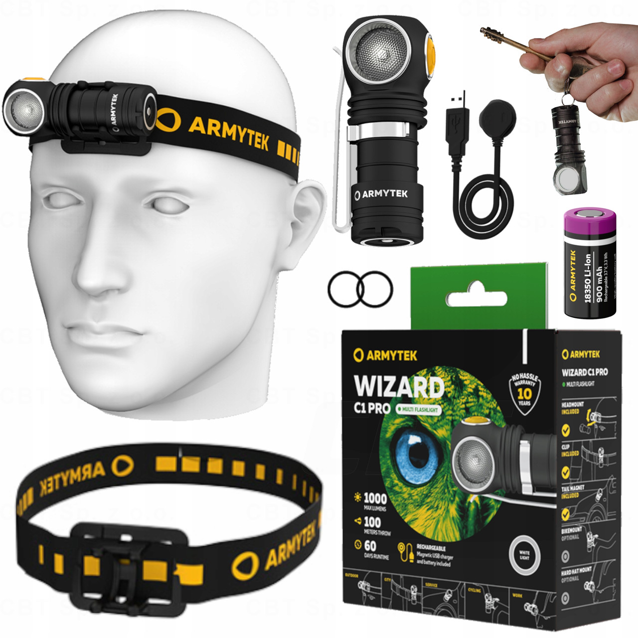 Налобний ліхтар ARMYTEK WIZARD C1 PRO Magnet usb ТЕПЛЕ СВІТЛО (930LM, 4000K Samsung Warm LED, 900mAh 18350)