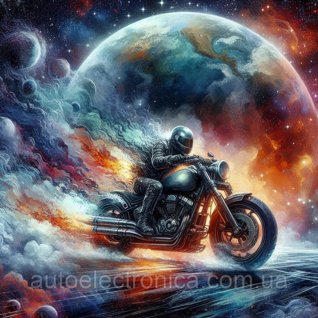 Картина на полотні "A Motorcyclist Rides into Space" | MRS 7.2