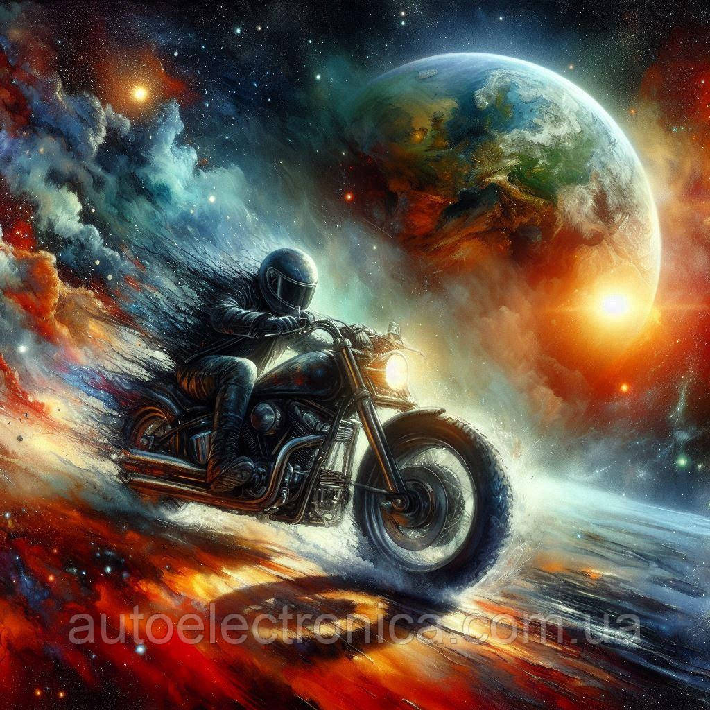Картина на полотні "A Motorcyclist Rides into Space" | MRS 7.11