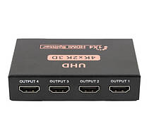 4K HDTV активний HDMI розгалужувач U&P Splitter 1 to 4 1080P  Black сплітер