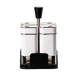 Набір для спецій на підставці 4 предмети 10х10х17 см ємності для приправ 120 мл Білий HP-1312