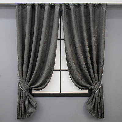 Комплект (2шт. 1,3х1,7м.) коротких штор, льон мармур «Pavliani». Колір графітовий. Код 1667ш 35-0306