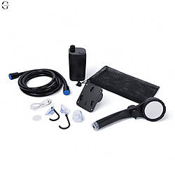 Кемпінговий душ з насосом та дисплеєм температури, з душовою лійкою та шлангом 2M для саду Чорний 6000mAh