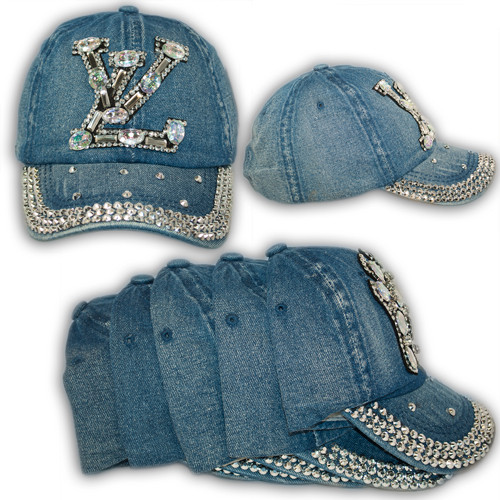 Джинсова кепка з камінням, логотип Louis Vuitton, 1708_2, р. 55, фото 1