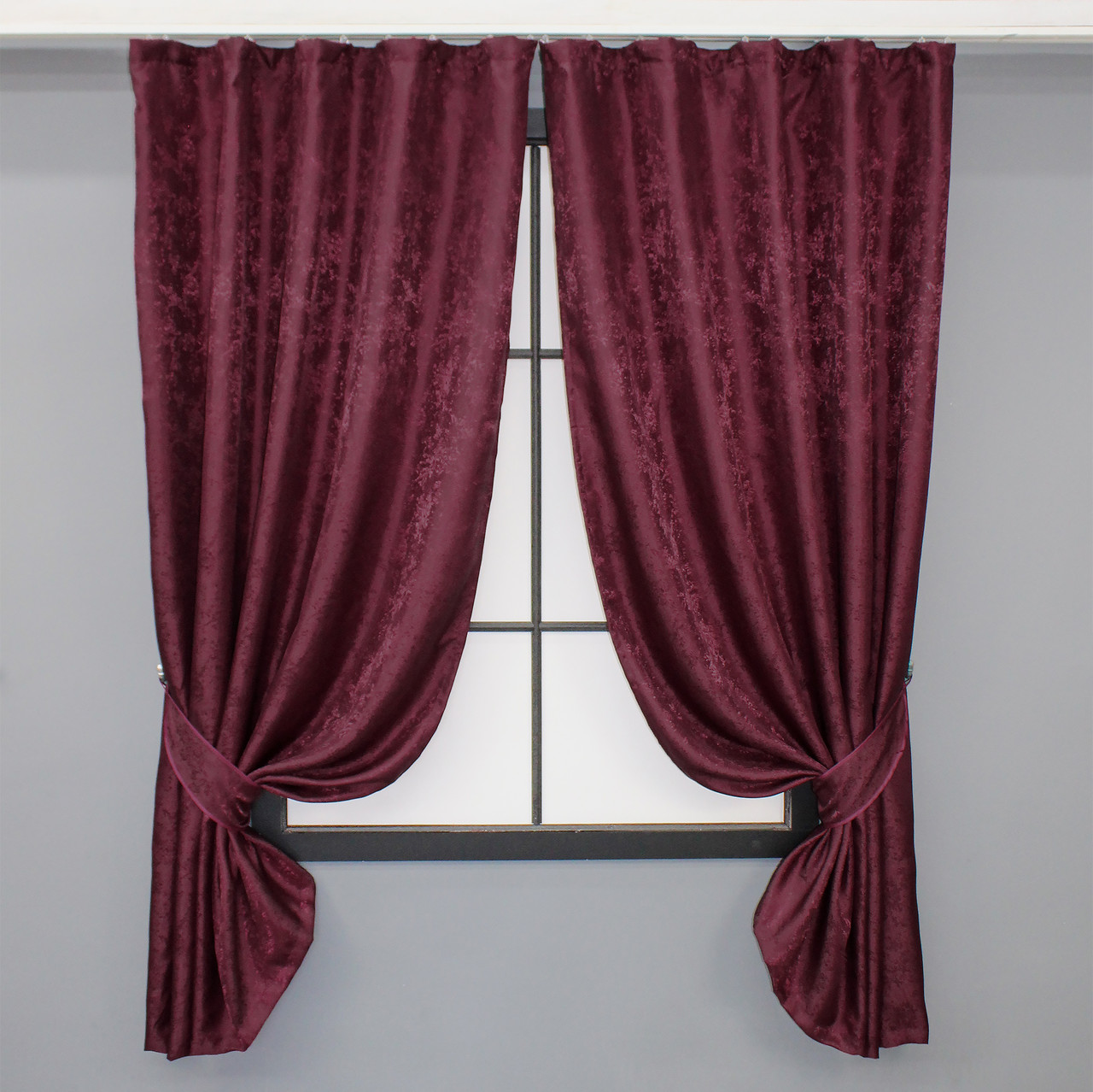 Комплект (2шт. 1,3х1,7м.) коротких штор із жакарда, колекція "Мармур Al1". Колір бордовий. Код 1302ш 35-0254, фото 1
