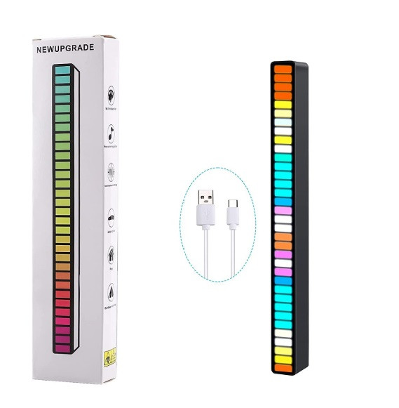 Світильник музикальний еквалайзер 32 LED USB D-08-RGB з мікрофоном чорний