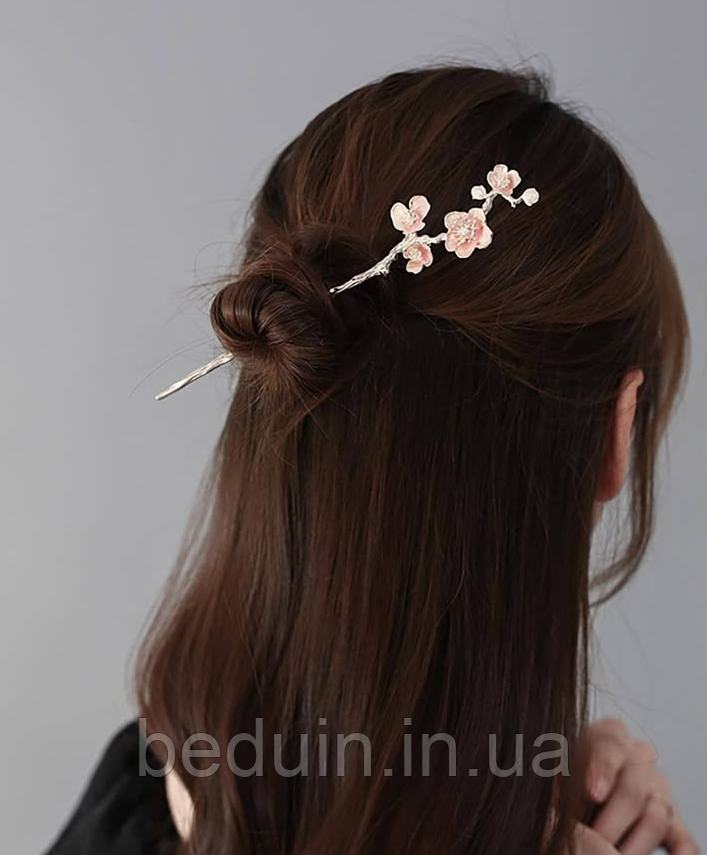 Японська металева паличка "Квітуча гілочка" шпилька для волосся з квітами — Aushal Jewellery, фото 1