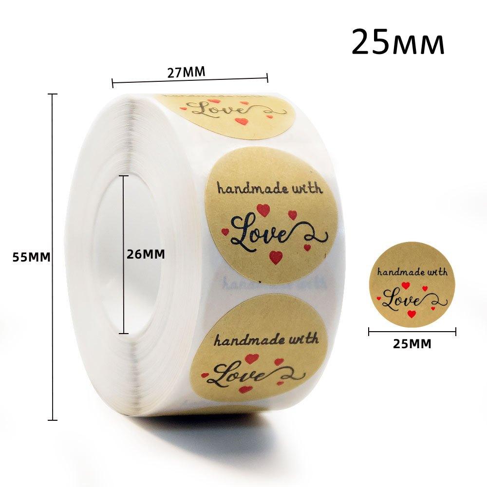 Наклейки Handmade with love для пакування товару 25мм 500шт Крафт THD28