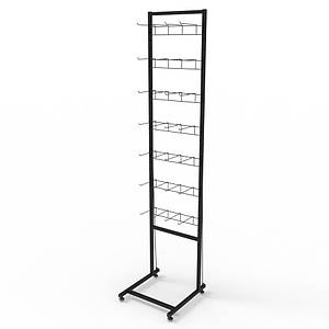 Стелаж сітчастий Єва-40 на 7 секцій одинарних гачків, чорний