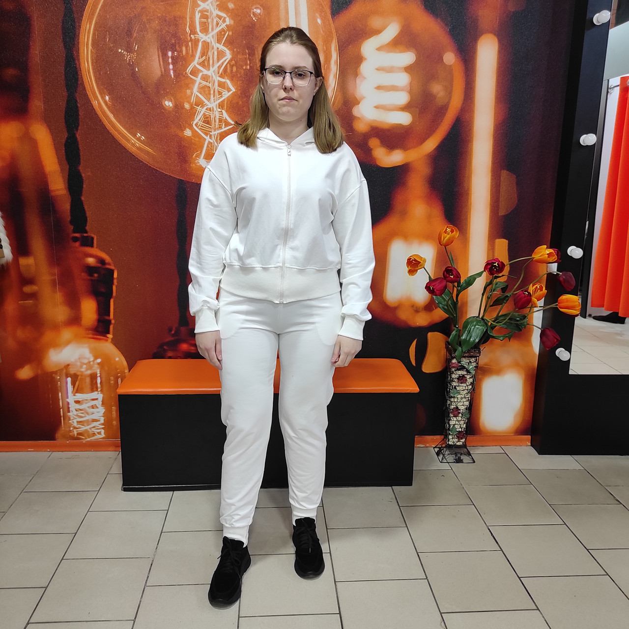 Костюм Aksan жіночий двонитка штани манжет толстовка замок 44 білий, фото 1