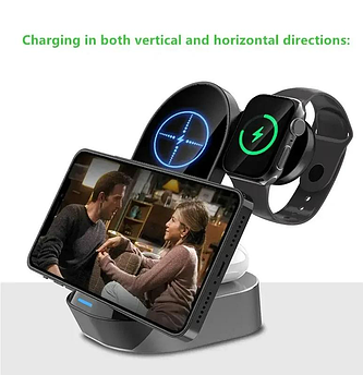 Бездротова зарядка WIRELESS CHARGER 3в1 15W, W10