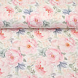 Ранфорс digital, цифровий друк, 240см "Різноманітні півонії з сірим та зеленим листям" № F-3441, фото 2