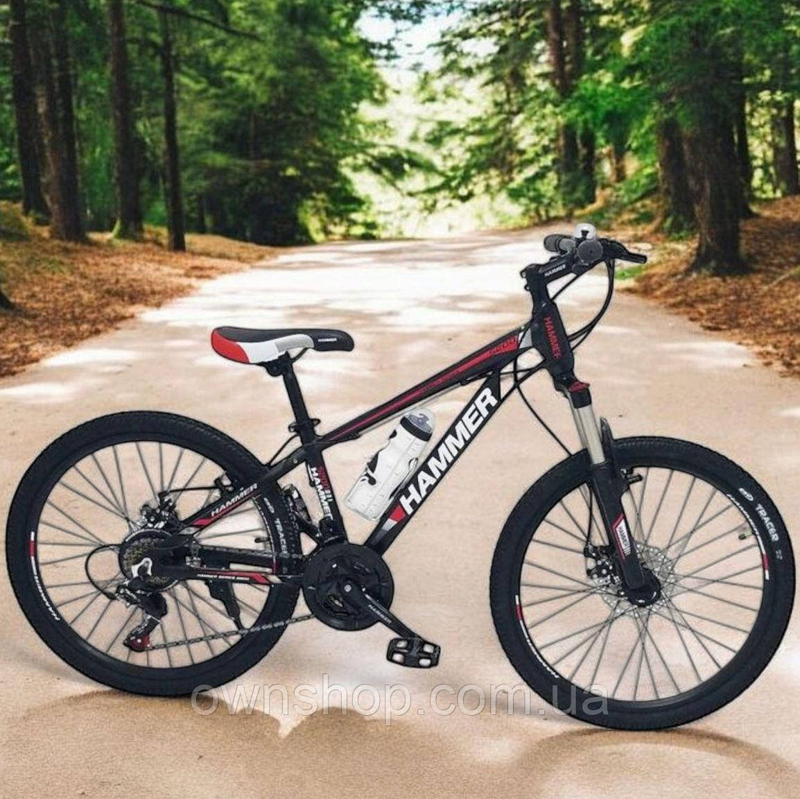 Стильний спортивний алюмінієвий велосипед S200, колеса 24"*2.25", рама 14", чорно-червоний