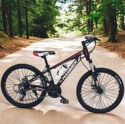 Стильний спортивний алюмінієвий велосипед S200, колеса 24"*2.25", рама 14", чорно-червоний