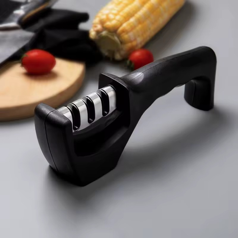 Точило для ножів для 3-ступінчастого заточування, knife sharpener Чорний, механічна ножеточка ручна