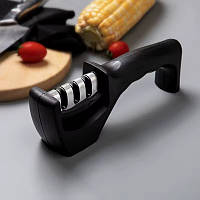 Точило для ножів для 3-ступінчастого заточування, knife sharpener Чорний, механічна ножеточка ручна