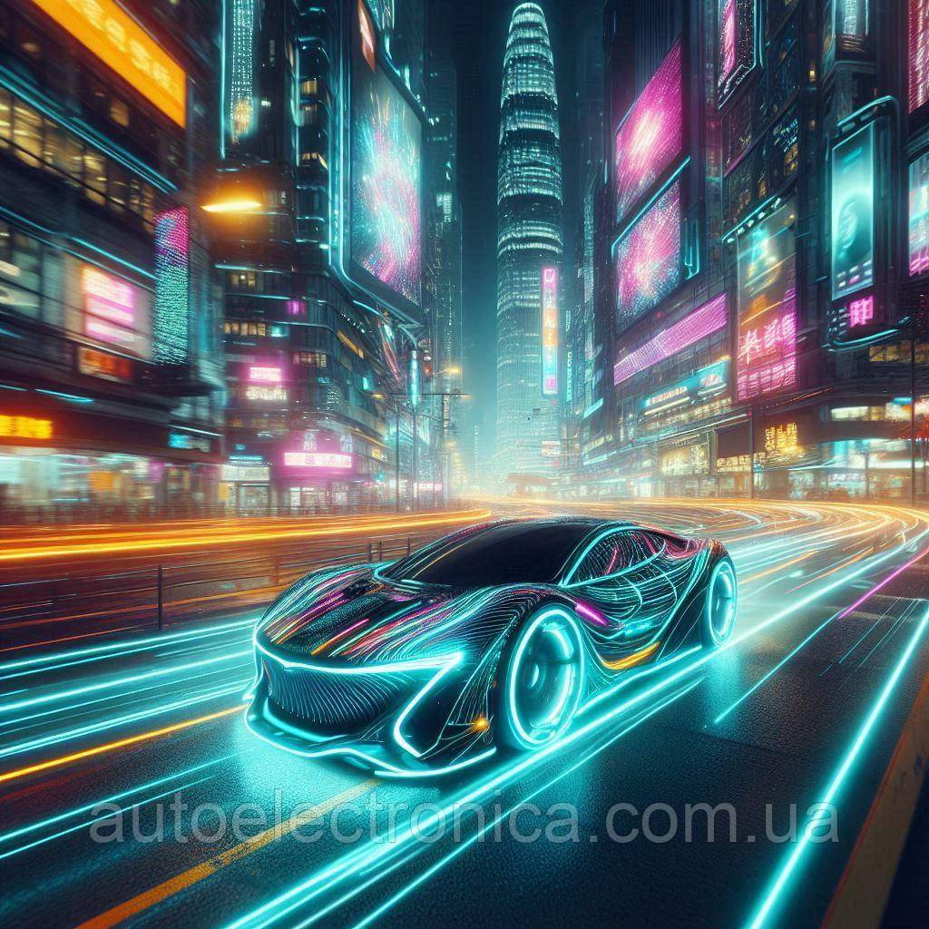 Картина на полотні "A Neon-infused Car Speeds Through the Heart of a Futuristic City" | CFC 7.01