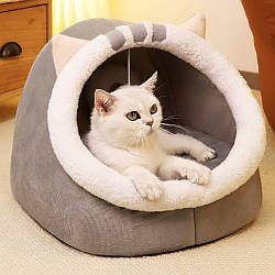 М'який будиночок-лежанка для кота з іграшкою (48×45×37см) / Ліжко для домашніх тварин / Котячий будинок